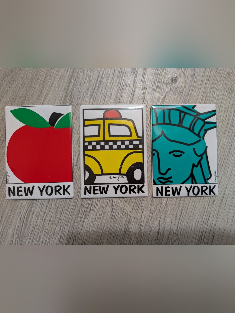 New York By Mary Ellis - Big Apple, Yellow Taxi, Statue Of Liberty - Magnet Set